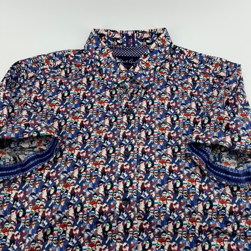 Robert Graham Modern Americana Crowd Print Short Sleeve Shirt XL Tailored Fit